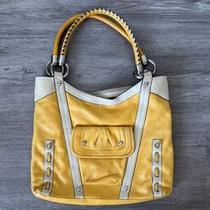 B. Makowsky Y2K Yellow and White Shoulder Bag with Braided Handle